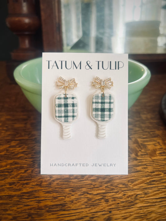 Pickleball Earrings - Green and White